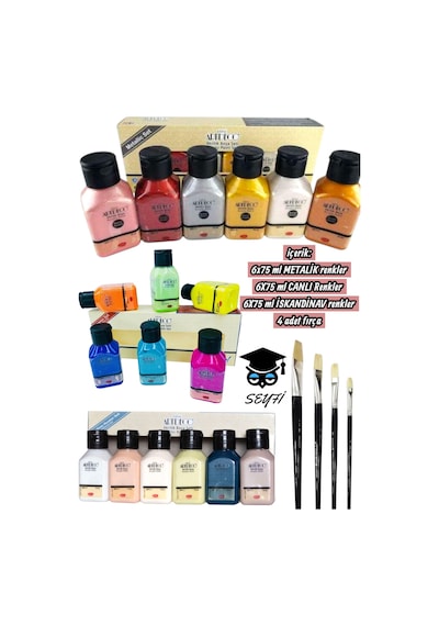 6x75 Ml Metalik Renkler 6x75 Ml Canlı Renkler 6x75 Ml İskandinav Renkler 4 Adet Fırça Artdeco 0000 Naturel
