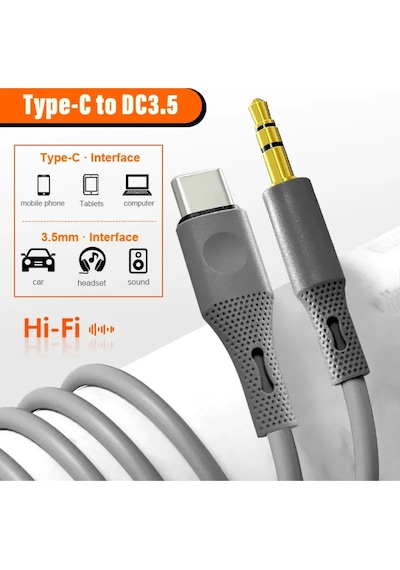 Type-c To 3.5mm Aux Kablo - Silikon, 1.2 Metre, Hi-fi Ses Kalitesi