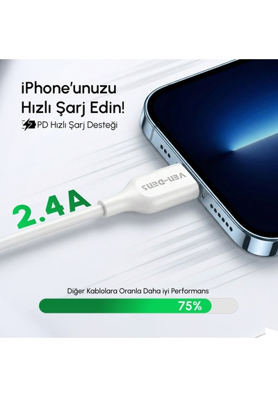 Ven-dens Vd-dc20l Premium Lightning Şarj Kablosu, 2.4a Hızlı Şarj