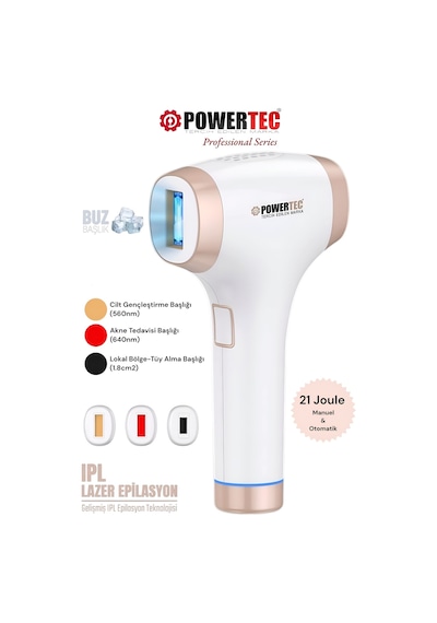 Powertec TR-9999 Ipl Lazer Epilasyon 999.999 Atım Otomatik/Manuel 9 Modlu Buz Başlıklı & Taşıma Çantası Beyaz