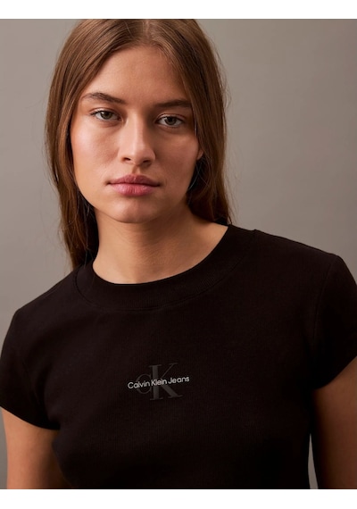 Calvin Klein Kadın Siyah Monogram T-shirt Siyah