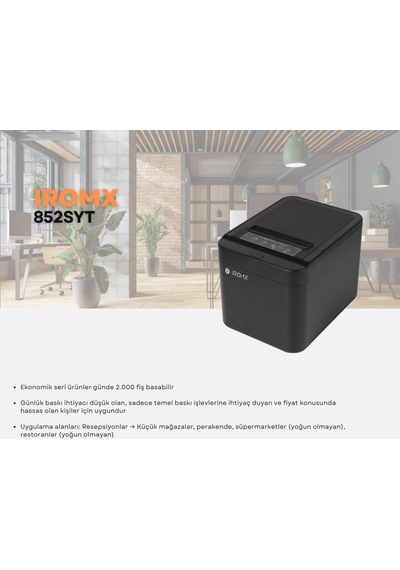 Iromx 852syt Thermal Otomatik Kesicili Usb Ethernet Slip Fiş Yazıcı 80mm Fiş Yazıcı Siyah