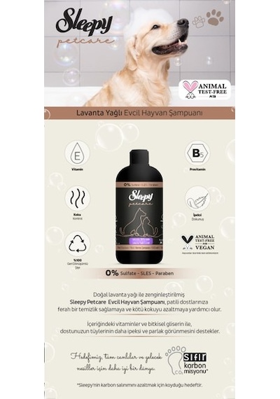 Sleepy Petcare Lavantalı Evcil Hayvan Şampuanı 500 ML + Evcil Hayvan Temizleme Mendili
