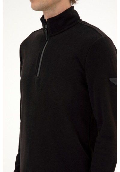 U.S. Polo Assn. Erkek Regular Fit Siyah Polar Yarım Fermuarlı Basic Sweatshirt 50313777-VR046