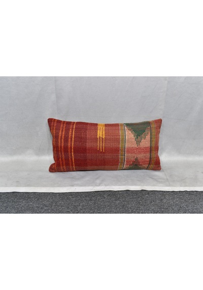 Zehra Abla Halı Yeni El Dokuma Dekoratif Lumbar Kilim Kırlent Yastık Kılıfı 6613 Çok Renkli