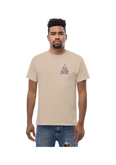 Wildstyle Mutlu Kampçı Karavan Kamp Dağ Doğa Tatil Baskılı Unisex Pamuklu Tişört Camel
