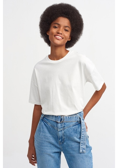 Kadın Ekru Basic T-shirt 3683 Ekru