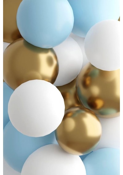 Beysüs Ayıcık Folyo Balon Seti Mavi Beyaz Ve Gold Krom Balon 10 Lu Standart