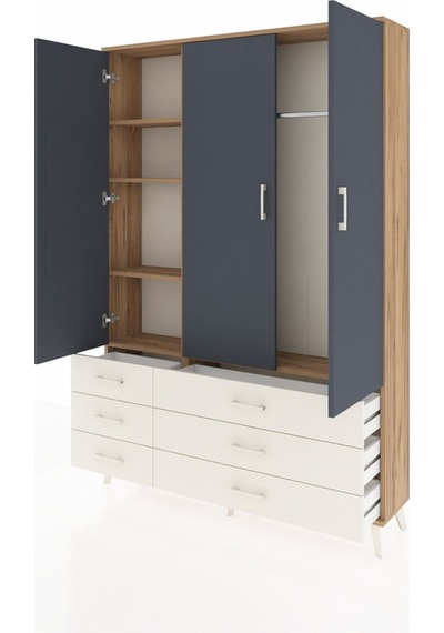 Arges Dolap 5 Raflı 6 Çekmeceli Tek Askılı 132x30x195 Çam-ant... Çam