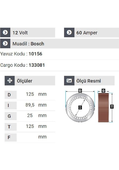 Nursan 166012 Statör 12v 60a Dev Fatih Volswagen - Audi - Opel