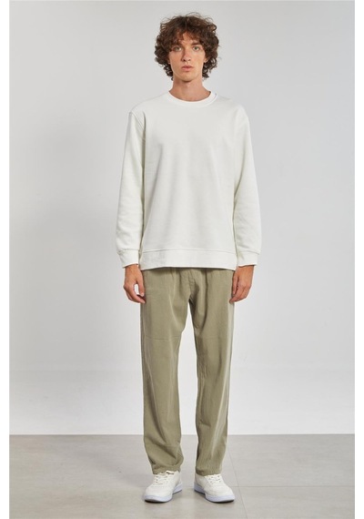 Barrels And Oıl Bisiklet Yaka Logolu Erkek Sweatshirt - Ekru Ekru