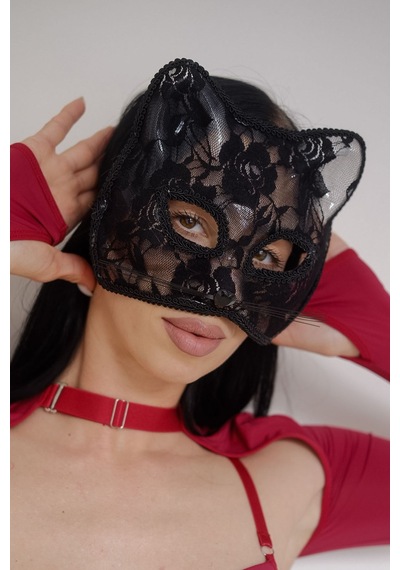 Kitten Dantel Maske - Siyah