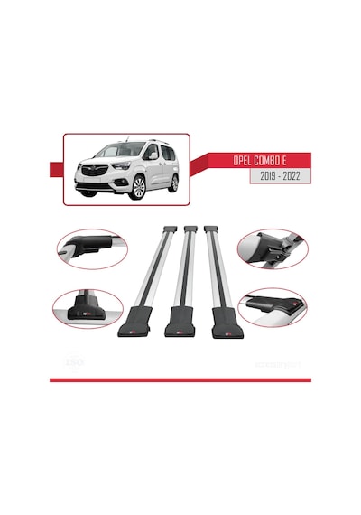 Opel Combo E 2019-2022 Arası İle Uyumlu Fly Model Ara Atkı Tavan Barı Gri 3 Adet Bar