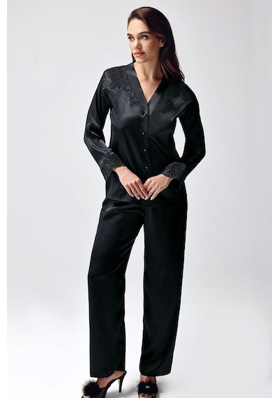 Freshness 9950-pt Saten Dantel Detaylı Pijama Takımı - Siyah - L Siyah