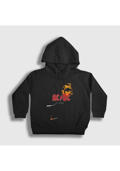Presmono Unisex Çocuk Black Ice Fire Ac/dc Kapüşonlu Sweatshirt Siyah