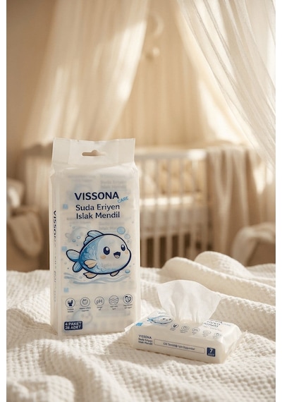 Biyobozunur Mini Islak Mendil %100 Ağaç Lifi Alkolsüz Hassas Ciltler İçin Suda Eriyen Cep Boy 4'lü Paket -54107