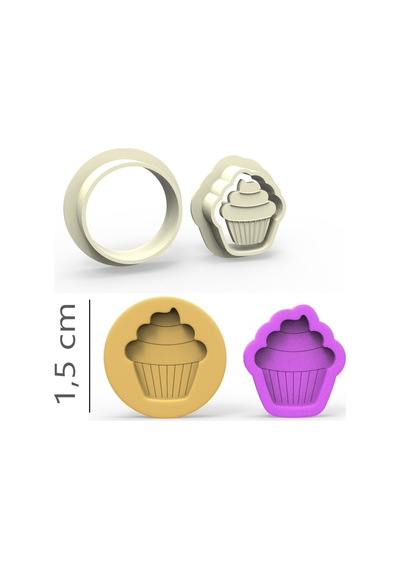 Cupcake Kurabiye, Bisküvi, Kolye Ucu, Mühür Kalıp Seti - 1,5 Cm
