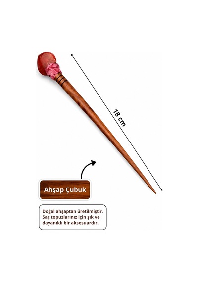 Japon Esintili El Yapımı Ahşap Saç Çubuğu 18 Cm Doğal Ahşap Topuz Tokası Çok Renkli