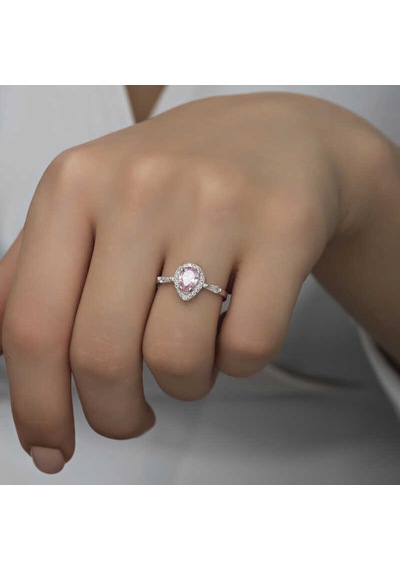 Gümüş Pembe Damla Taşlı Kadın Yüzük