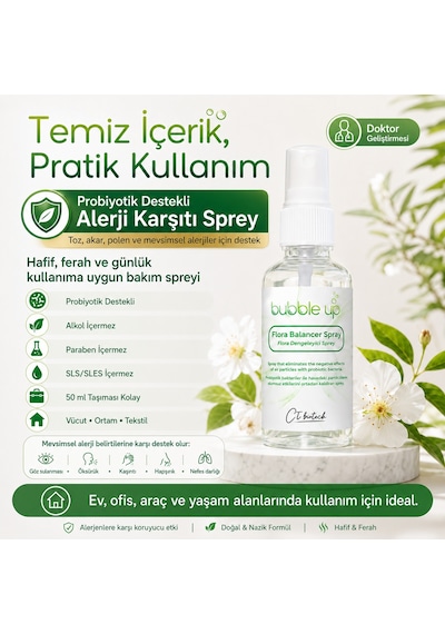 Bubble Up Probiyotik Destekli Cilt Hassasiyeti Karşıtı Araç İçi Sprey 50 Ml 1