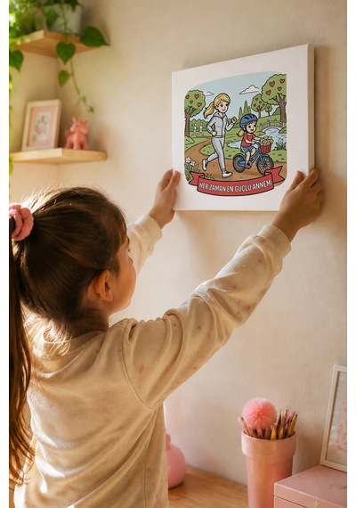 Her Zaman En Güçlü Annem Yazılı Eğitici Boyama Tuvali Şövalesiz Boya Seti 20x20 Cm