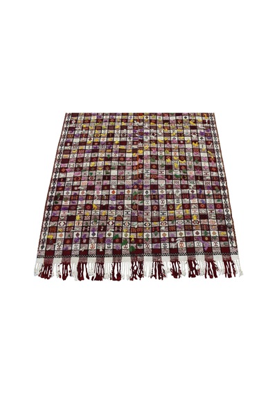 Kilim Antik El Dokuma Yün Ekoseli Sofra Tülü Anadolu Kilimi 0045 - Antika - Çok Renkli