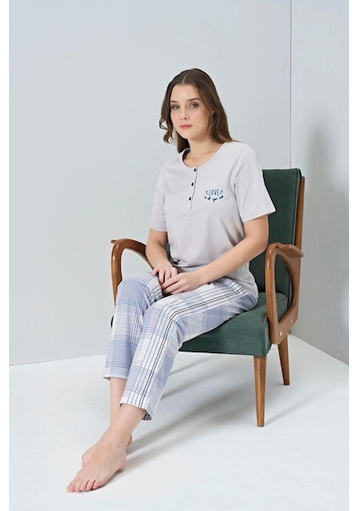 Pijadore Gd Goldoremi 1853 Kadın Kısa Kollu Ekoseli Pijama Takım mavi