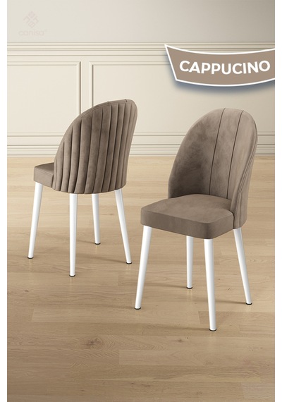 Canisa Mara Serisi 1 Adet Cappucino Babyface Kumaş Beyaz Metal Ayak Mutfak Sandalyesi Cappucino Sandalye Beyaz Ayak