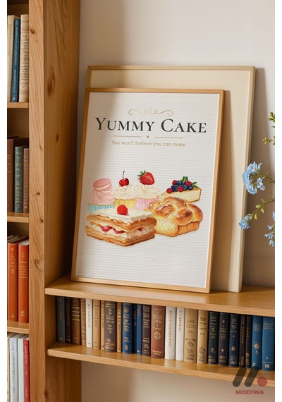 Yummy Cake Tatlı Posteri, Ahşap Çerçeveli Duvar Tablosu - Mutfak Dekorasyonu
