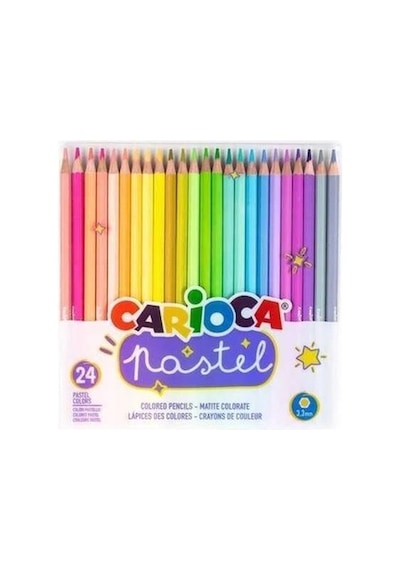 Carioca 24'lü Pastel Renkli Kuruboya Kalem Seti 17,5 Cm Şeffaf Kutulu Dayanıklı 124-Pembe