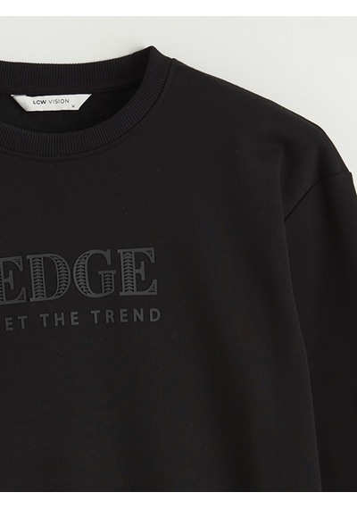 Lcw Vision Siyah Bisiklet Yaka Baskılı Erkek Kalın Sweatshirt