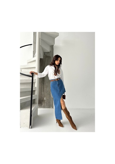Kene Jeans Kadın Yan Asimetrik Kesim Kot Etek Lacivert