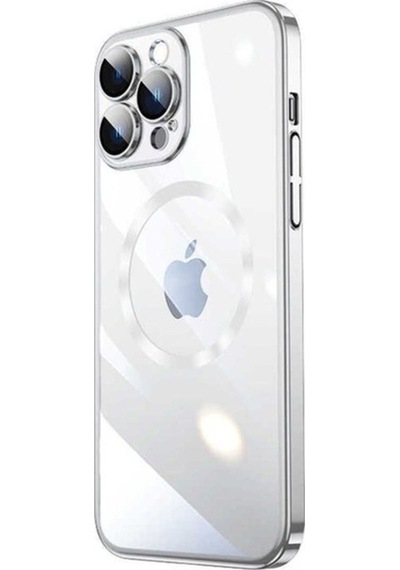 Apple Uyumlu iPhone 14 Pro Max Kılıf Wireless Şarj Özellikli Sert Pc Zore Riksos M-safe Kapak Gümüş