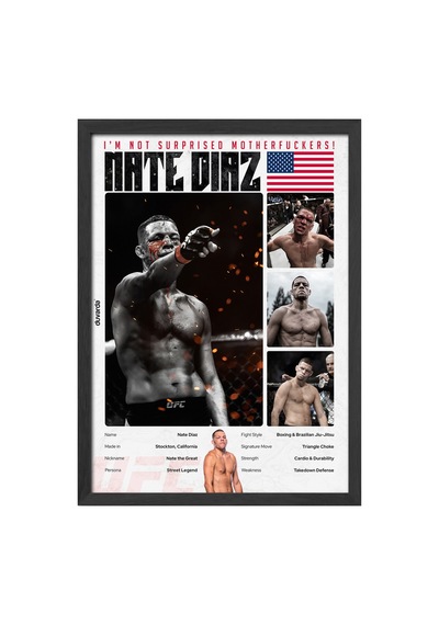 Nate Diaz Ufc Siyah Ahşap Çerçeveli Poster, Dekoratif Dövüş Duvar Tablosu