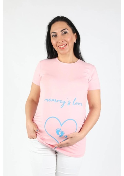 Balins Hamile Mommy Love Tişört Mavi Baskılı 001