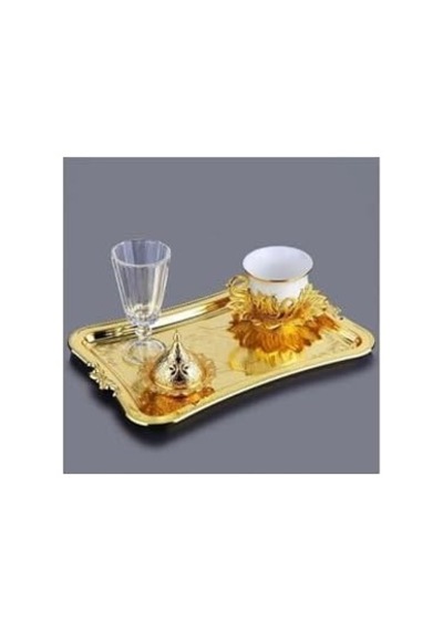 Tiryaki Damat Sunum Seti, Gold, Kahve Fincanı Açık Ahşap