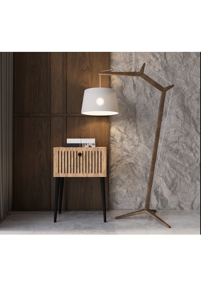 Enwood Canopus Mdf Safir Meşe Ahşap Ayaklı Tek Kapaklı Komodin