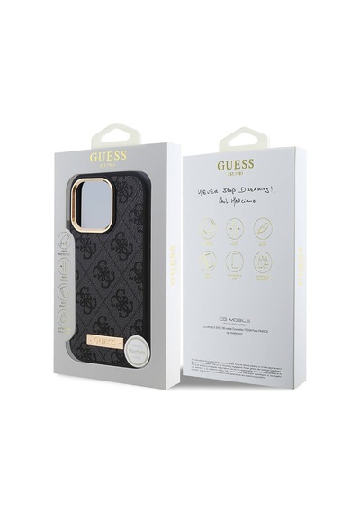 Apple Uyumlu iPhone 16 Pro Kılıf Guess Lisanslı Magsafe Özellikli 4g Desenli Pu Metal Klasik Logolu Siyah