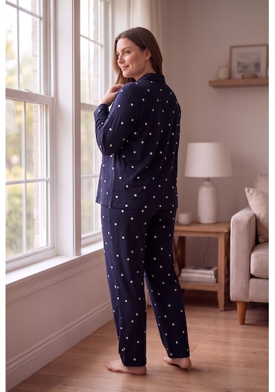 Seboteks Süet Kumaş Önden Düğmeli Büyük Beden Kadın Pijama Takımı 2800 Lacivert