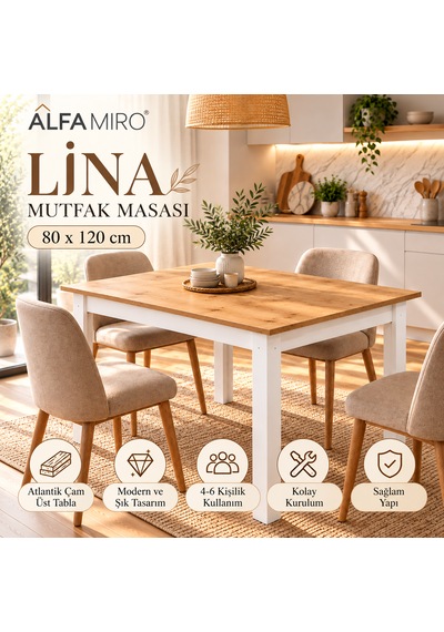Lina Yemek Masası - Mutfak Masası 80x120 Cm Beyaz- Atlantik Çam Atlantik Çam - Beyaz Lina Yemek Masası - Mutfak Masası 80x120 Cm Beyaz- Atlantik Çam Atlantik Çam - Beyaz