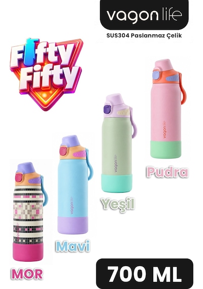 700 Ml Tek Kapak Çift Kullanım Pipetli Rahat İçim Kulplu Paslanmaz Çelik Termos Ffvgn1112-700ml Yeşil