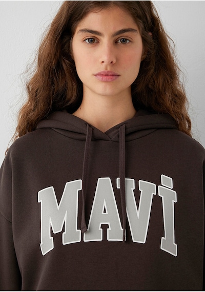 Mavi Logo Baskılı Kapüşonlu Kahverengi Sweatshirt 1600361-70222