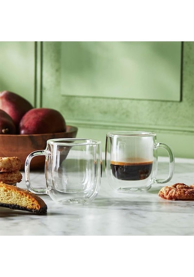Borosilikat Çift Cidarlı Espresso Bardağı, Şeffaf, 100ml, Kulplu, 2'li Set Aeropress