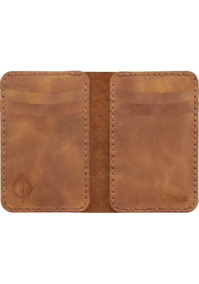Twingold İsme Özel Dikey Mini Cüzdan - %100 Rainbow Deri - A010005 - Camel Camel