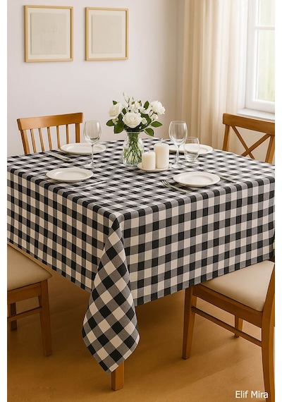 Mira Home Kareli Masa Örtüsü Sofra Bezi 160x220 Cm Rustik Siyah