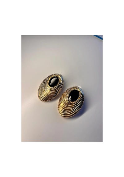 Lunarie Oval Çizgili Vintage Statement Küpe 14k Gold Spiral Altın