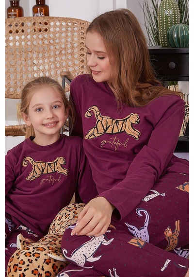 Arnetta 2169 Garson Grateful Mor Kız Çocuk Uzun Kol Pijama Takım Bordo