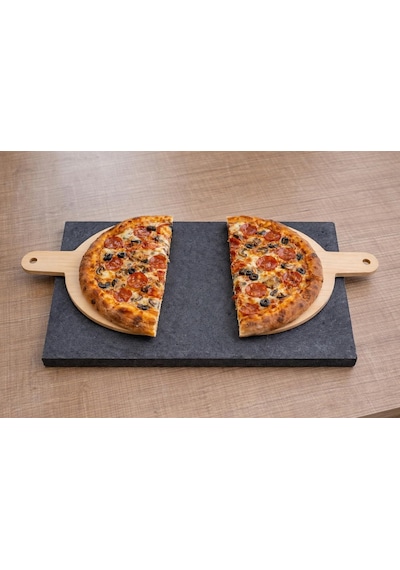 Doğal Bazalt Taşı Ve Pizza Küreği 2'li Pizza Yapım Seti 30x40x2 Cm Tek Renk