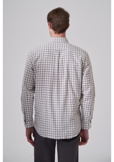 Morven Erkek Gri Pamuk Trend Kareli Regular Fit Düğmeli Yaka Gömlek 26ms004014100 Gri