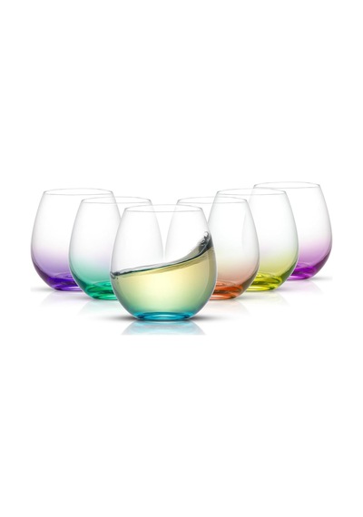 Hue Stemless Şarap Kadehi Seti. Büyük, 15 Oz, Sapsız, 6'li Set Beyaz Şarap, Kırmızı Şarap, Su, Köksüz Margarita Bardakları İçin Kısa Şarap Bardakları, Renkli Çok Renkli